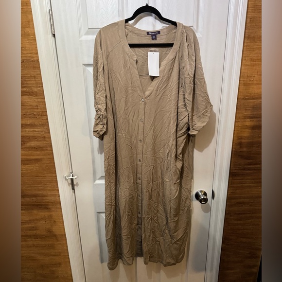 Roaman's Dresses & Skirts - Roaman's Taupe Button-Front Maxi Dress